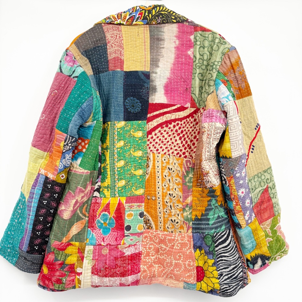 Kalakriti Womens Reversible Kantha Patchwork Boho Artisan Quilt Jacket Size XL - Picture 8 of 8
